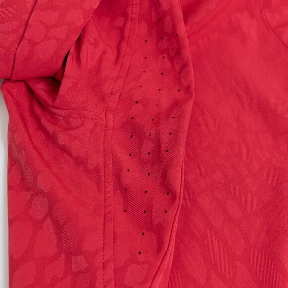 Athleta Urbanite Textured Top Red Long Sleeve Button Down Blouse Cheetah Print - Picture 8 of 14
